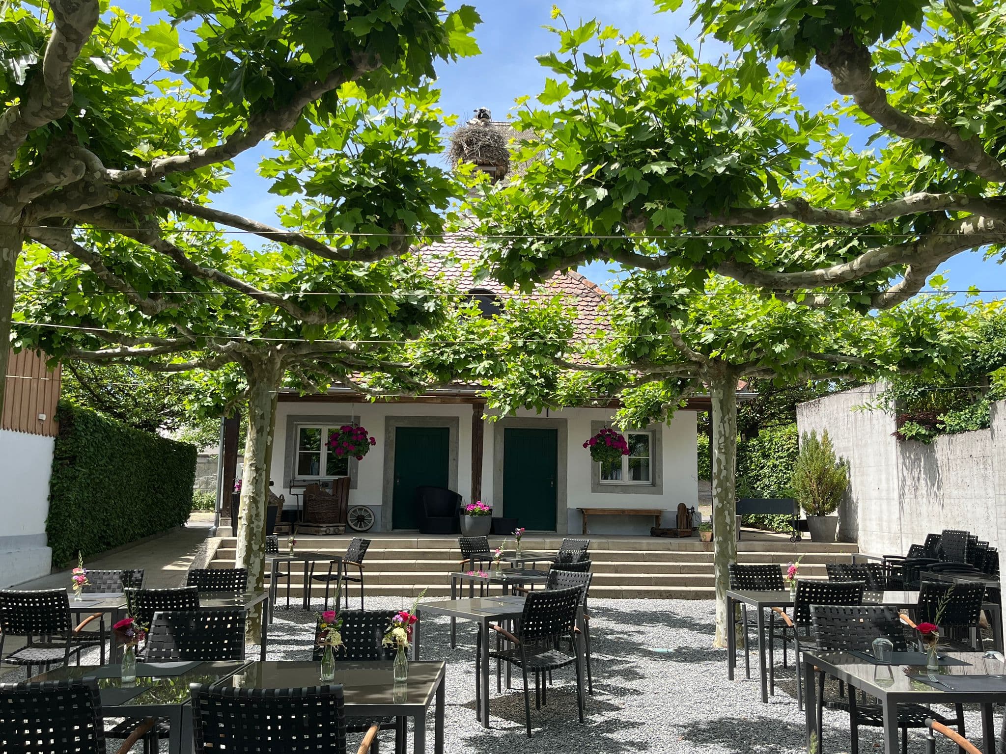 Restaurant Kunsthof – Gartenwirtschaft mit Blick auf das Haus